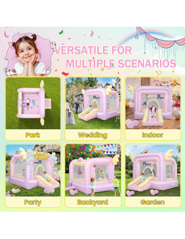 Casa Inflable AKEYDIY Macaron 154.9x154.9x238.8 cm con Tobogán