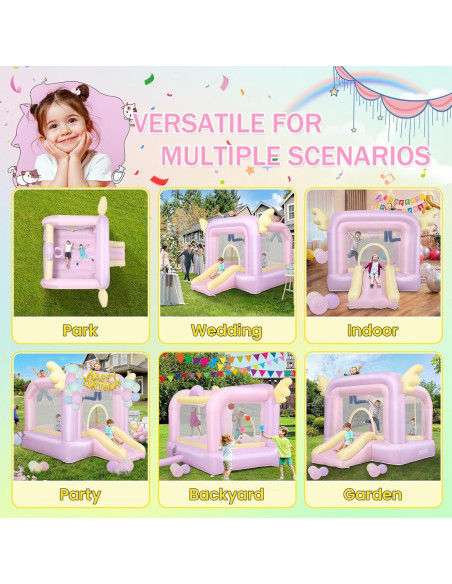 Casa Inflable AKEYDIY Macaron 154.9x154.9x238.8 cm con Tobogán