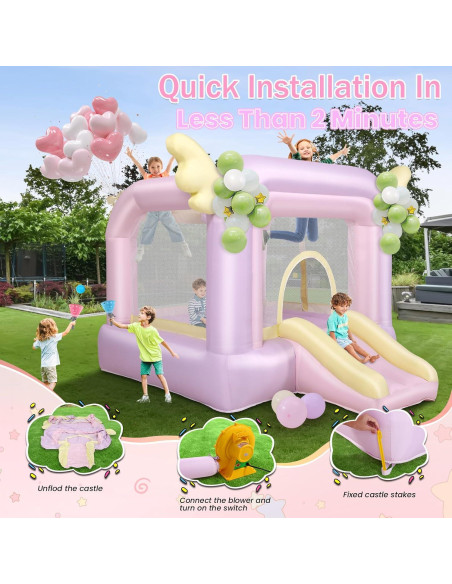 Casa Inflable AKEYDIY Macaron 154.9x154.9x238.8 cm con Tobogán