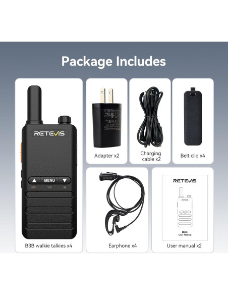 Walkie Talkies Retevis B3B Compactos 1620mAh USB-C 4 Pzs