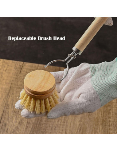 Cepillo de Platos de Bambú SUPRNN con 3 Cabezas Naturales