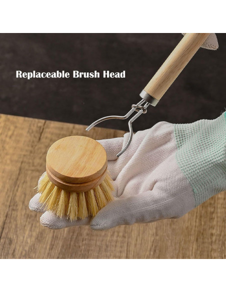 Cepillo de Platos de Bambú SUPRNN con 3 Cabezas Naturales