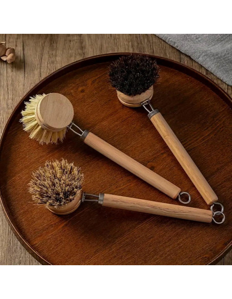 Cepillo de Platos de Bambú SUPRNN con 3 Cabezas Naturales