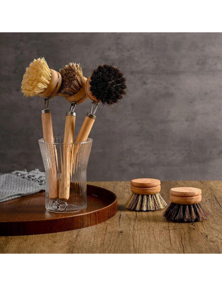 Cepillo de Platos de Bambú SUPRNN con 3 Cabezas Naturales