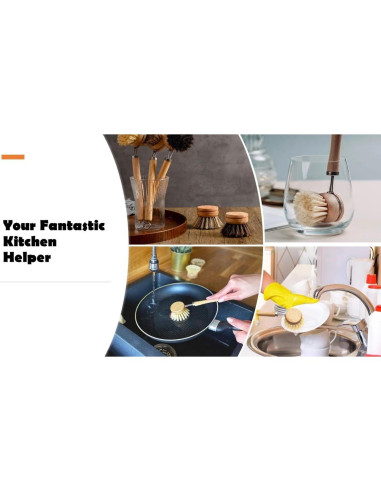 Cepillo de Platos de Bambú SUPRNN con 3 Cabezas Naturales