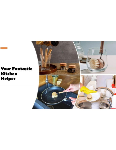 Cepillo de Platos de Bambú SUPRNN con 3 Cabezas Naturales