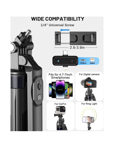 Kit de Vlogging Completo para iPhone/Android con Trípode 180cm