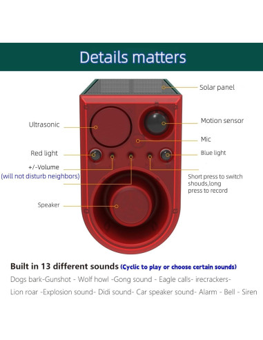Alarma de Movimiento Solar HULPPRE con 13 Sonidos y Control Remoto