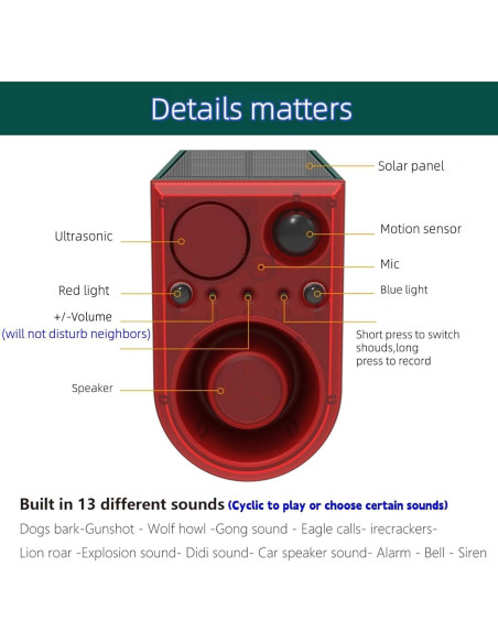 Alarma de Movimiento Solar HULPPRE con 13 Sonidos y Control Remoto