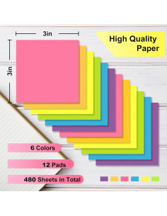 Notas Adhesivas OHOME 3x3 cm - 12 Blocs Coloridos 480 Hojas 2