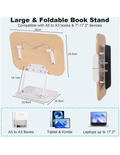 Soporte de Libros Ajustable CJC con Base Giratoria 360 Madera 2