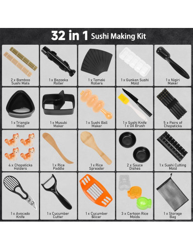 Kit de Hacer Sushi FUNGYAND 32 en 1 - Bazooka, Moldes y Más