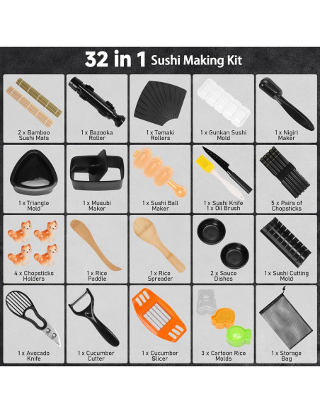 Kit de Hacer Sushi FUNGYAND 32 en 1 - Bazooka, Moldes y Más