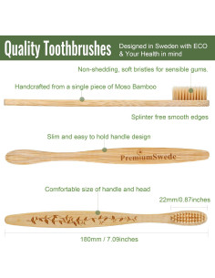 Cepillos de Dientes de Bambú PremiumSwede - Paquete de 8 2