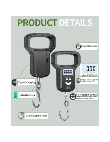 Balanza de Pesca MEIYA Digital 49.9 kg Pantalla LCD USB-C
