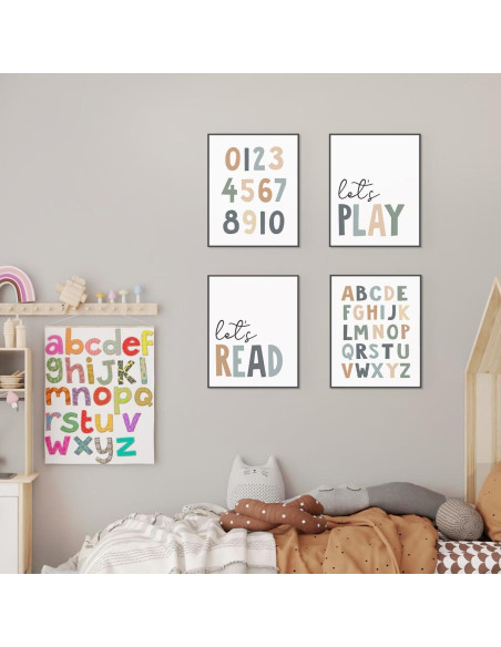 Conjunto de 4 Pósters Educativos PLKMN 20x25 cm Decoración Infantil