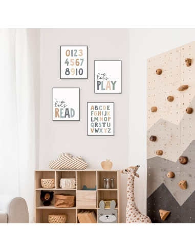 Conjunto de 4 Pósters Educativos PLKMN 20x25 cm Decoración Infantil