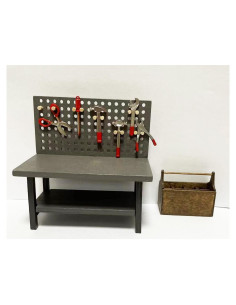 Banco de Trabajo Miniatura Tonttuovi 1:12 Gris Oscuro con Accesorios