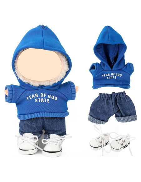 Conjunto de Ropa para Muñeca Labubu 17cm - Sudadera Azul y Jeans