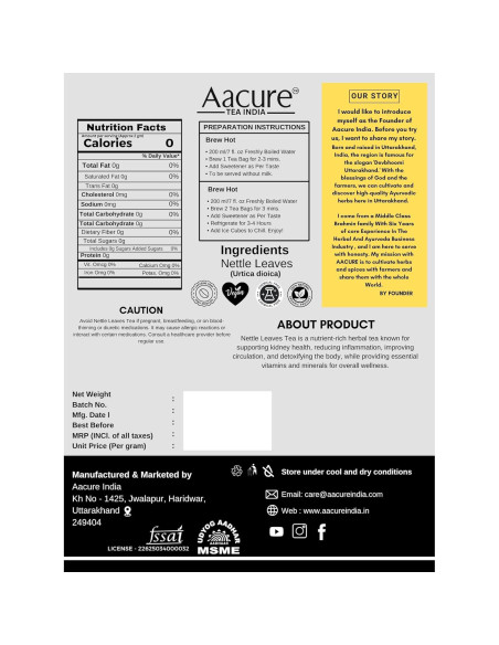 Té de hojas de ortiga Aacure 100g - Beneficios naturales