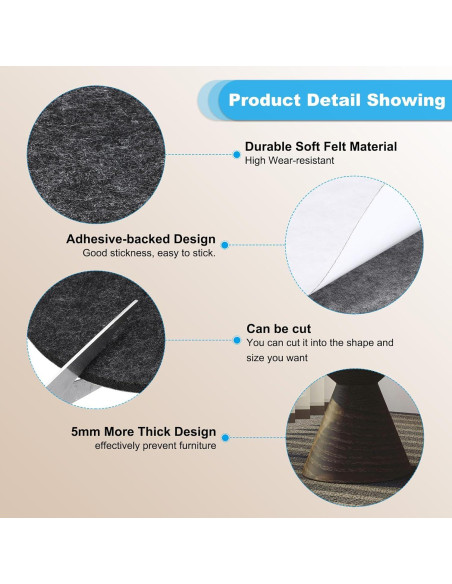 Almohadillas de Fieltro Gris Oscuro PATIKIL 4 Pcs 5 mm