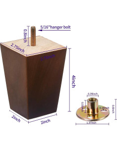 Patas de Madera SHANJUE para Muebles Cuadradas 10.16 cm Set de 4 2