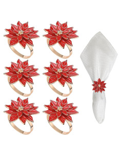 Anillos de Servilleta FQQWEE 6 Piezas Rojo Metal Zinc 6 cm