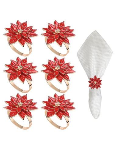 Anillos de Servilleta FQQWEE 6 Piezas Rojo Metal Zinc 6 cm