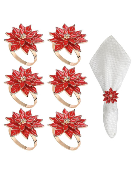 Anillos de Servilleta FQQWEE 6 Piezas Rojo Metal Zinc 6 cm