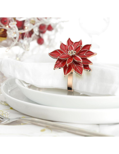 Anillos de Servilleta FQQWEE 6 Piezas Rojo Metal Zinc 6 cm