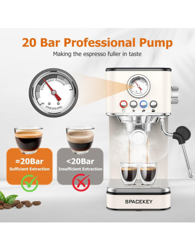 Máquina de Espresso Spacekey EM621 20 Bar con Varita de Vapor