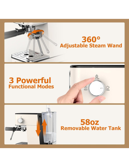 Máquina de Espresso Spacekey EM621 20 Bar con Varita de Vapor