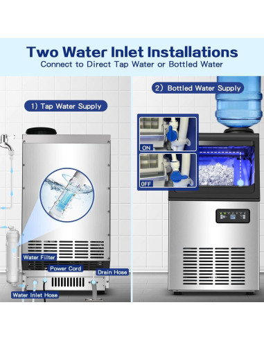 Fabricador de Hielo Comercial Amzgachfktch 50kg/24H Auto Limpieza