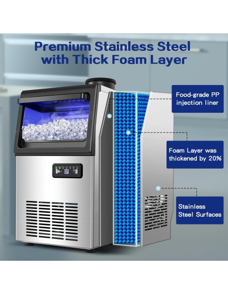 Fabricador de Hielo Comercial Amzgachfktch 50kg/24H Auto Limpieza