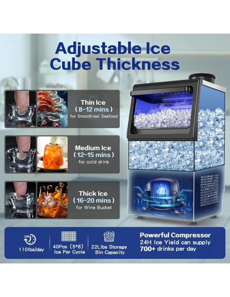 Fabricador de Hielo Comercial Amzgachfktch 50kg/24H Auto Limpieza