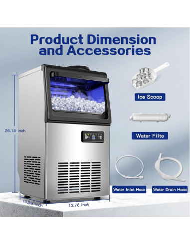 Fabricador de Hielo Comercial Amzgachfktch 50kg/24H Auto Limpieza