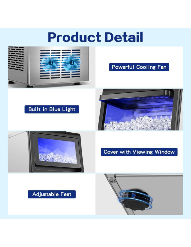 Fabricador de Hielo Comercial Amzgachfktch 50kg/24H Auto Limpieza