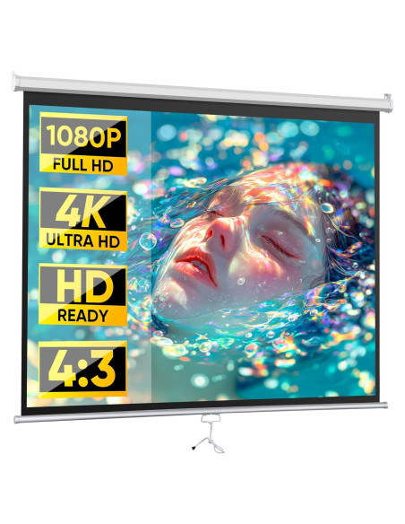 Pantalla de Proyector Retráctil ZENY 72" 4:3 Blanca 7.26 kg