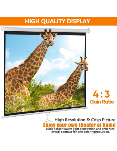 Pantalla de Proyector Retráctil ZENY 72" 4:3 Blanca 7.26 kg