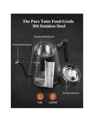 Hervidor Eléctrico KLEAH Cuello de Ganso 0.8L Control Temperatura