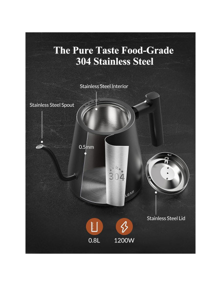 Hervidor Eléctrico KLEAH Cuello de Ganso 0.8L Control Temperatura