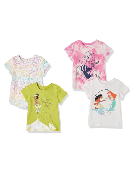 Camisetas de Manga Corta Amazon Essentials Niñas - 4 Pack Princesa
