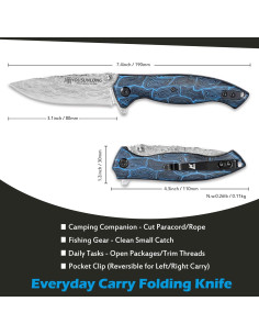 Cuchillo Plegable Damasco YOUSUNLONG - Hoja 8.9 cm, G10 Azul 2