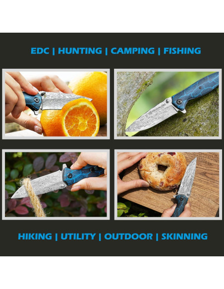 Cuchillo Plegable Damasco YOUSUNLONG - Hoja 8.9 cm, G10 Azul