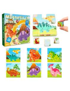 Juguete de Bloques Magnéticos Ritastar 25 Piezas Dinosaurios 3D