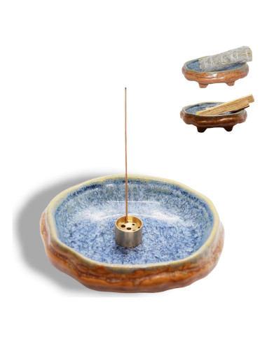 Soporte de Incienso de Cerámica PDDYIER Redondo 13cm Azul