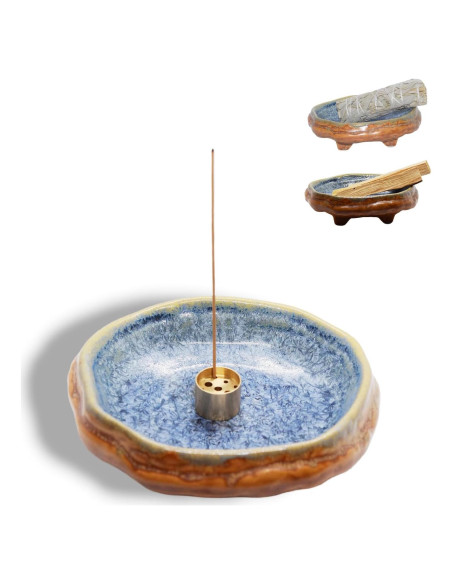 Soporte de Incienso de Cerámica PDDYIER Redondo 13cm Azul