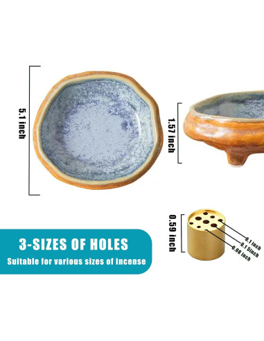 Soporte de Incienso de Cerámica PDDYIER Redondo 13cm Azul