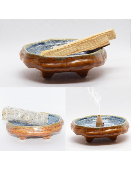 Soporte de Incienso de Cerámica PDDYIER Redondo 13cm Azul