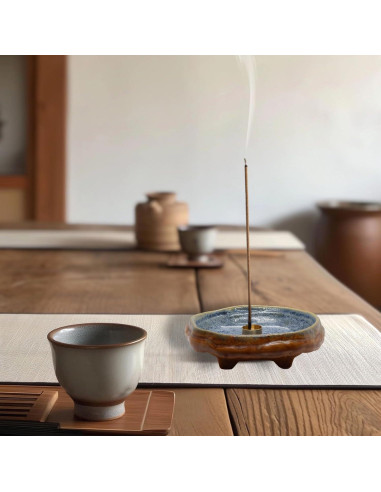 Soporte de Incienso de Cerámica PDDYIER Redondo 13cm Azul